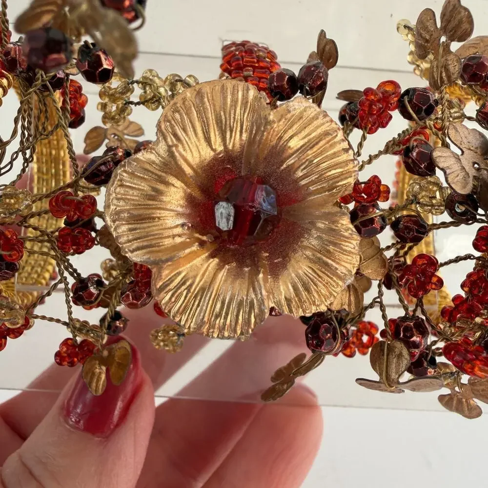 PIER 1 Gold and Beaded Fall Napkin Rings Set of 4 Thanksgiving Christmas